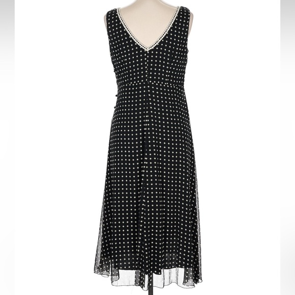 Jonathan Martin Black and White Faceted Side Button Polka Dot Midi Dress fairy - Picture 3 of 9